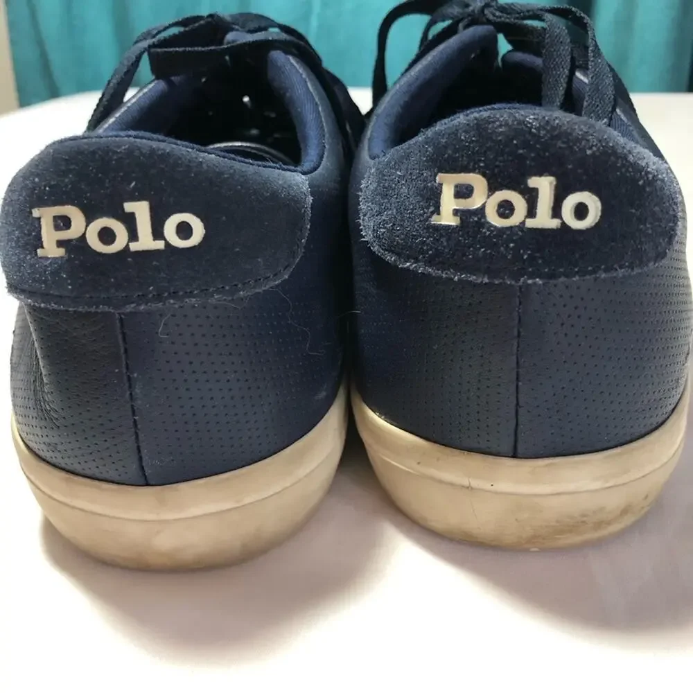 Polo Ralph Lauren longwood blue cowhide leather suede lace up sneakers mens 12